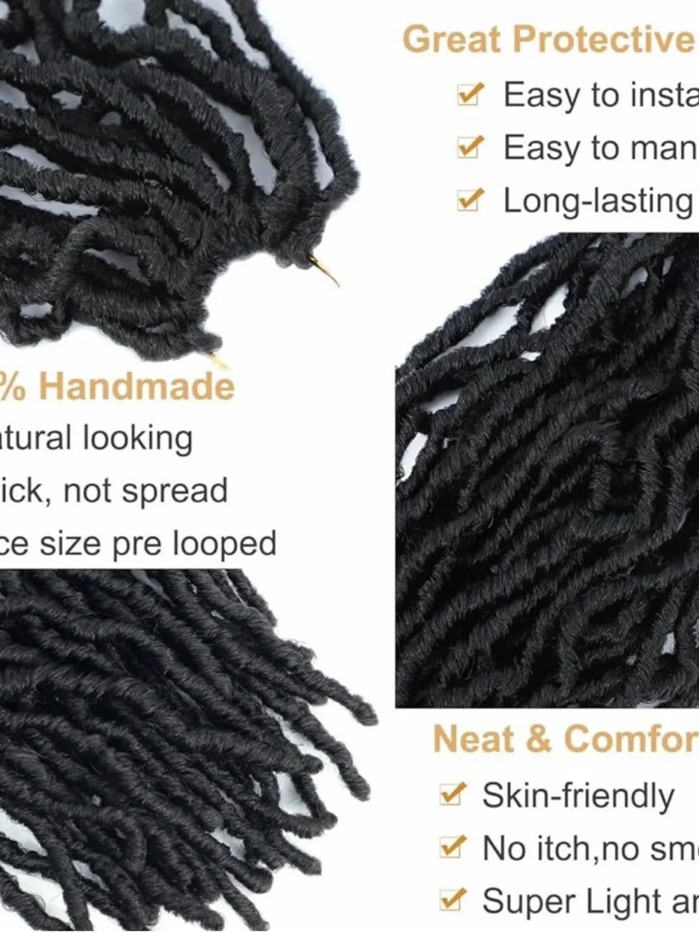 💯Sales Long Faux Locs Crochet Braids - Black 4 pack 30inch with 4pack of 10inch